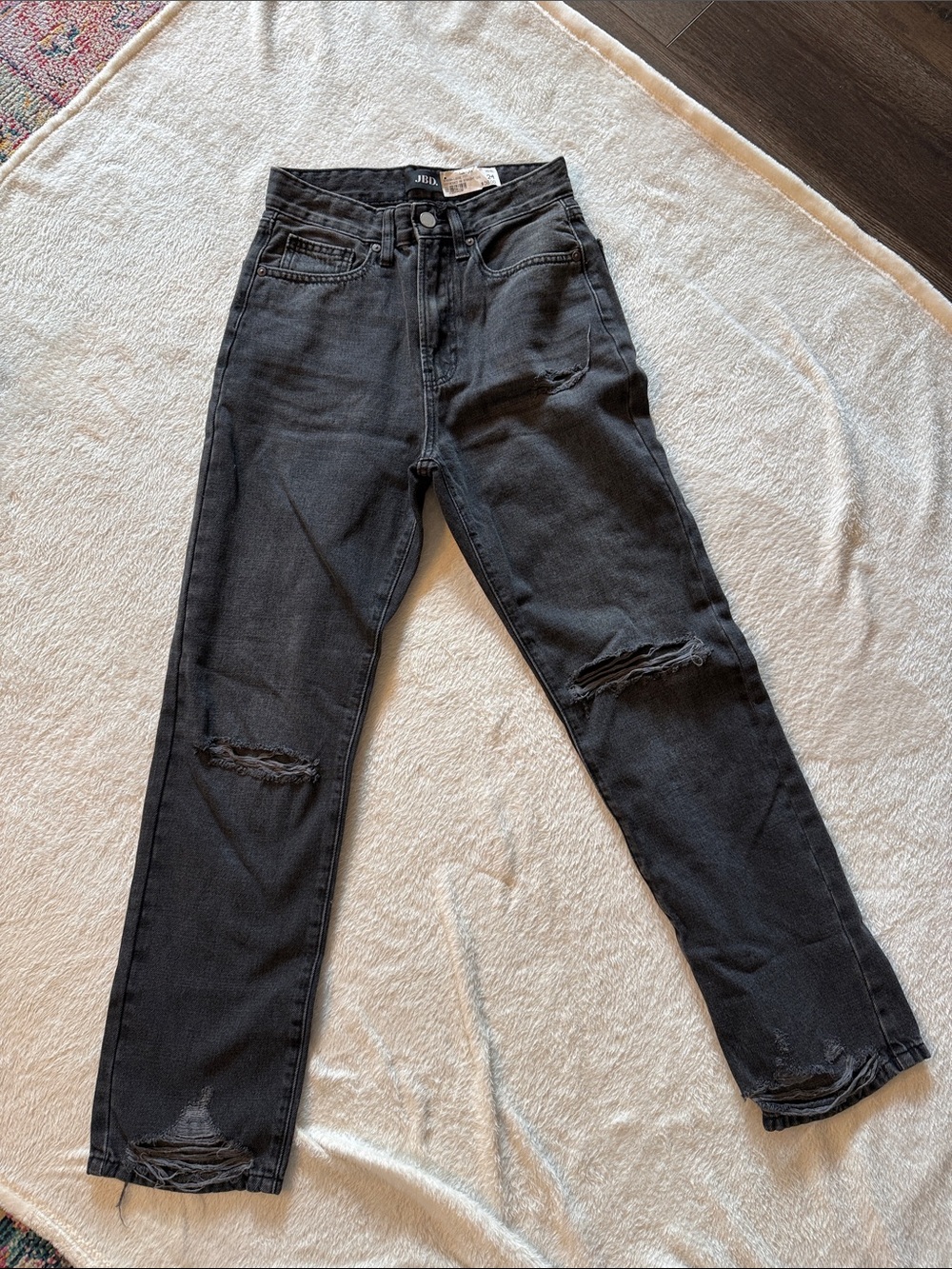 JBD. Black Skinny High Rise Jeans with Rip Detail -  Women